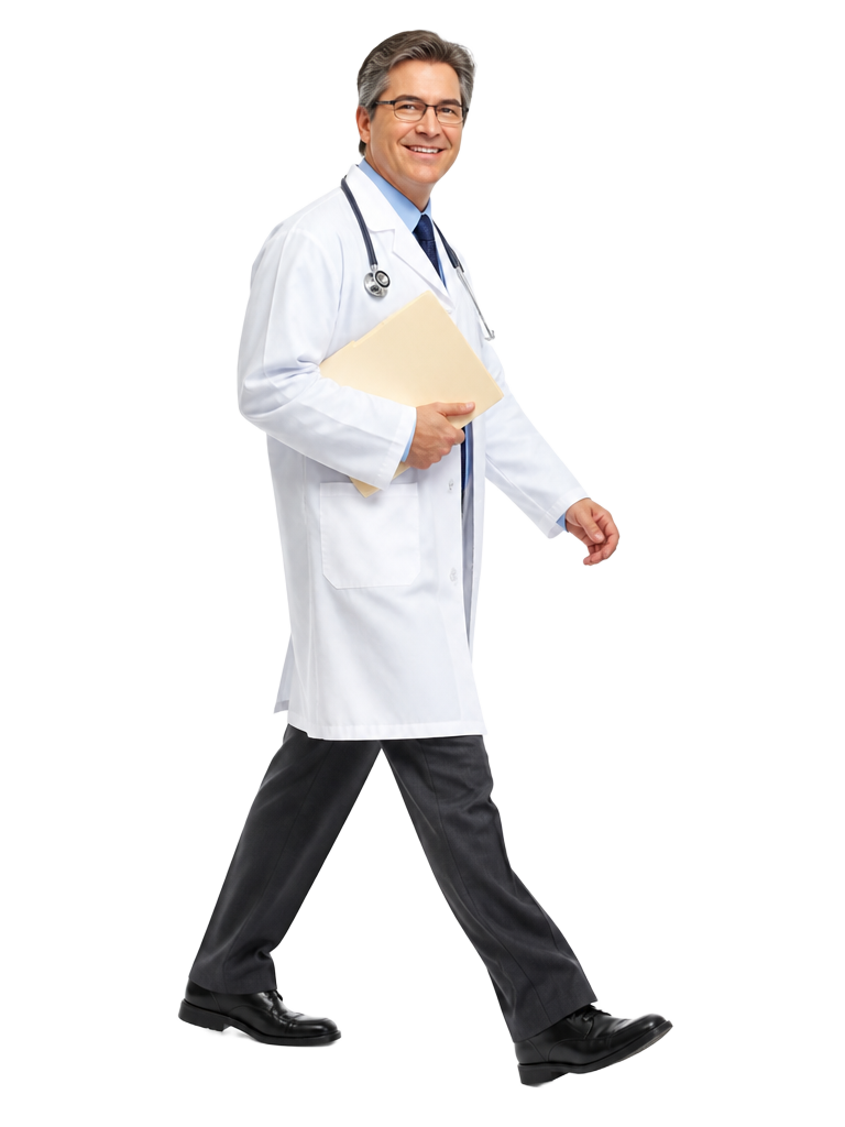 Dr. Chen walking in holding a thick folder